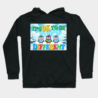 It's Ok To Be Different Autism Awareness Penguins Snowy Winter Background Variation Hoodie